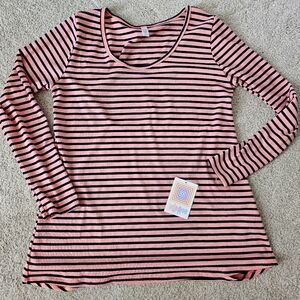 LuLa Roe Pink Navy Blue Striped Long Sleeve T-Shirt Blouse Tee Top Size Medium